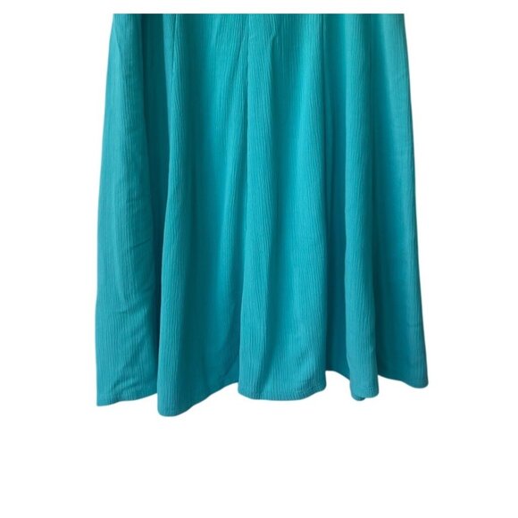 Susan Graver Midi Skirt L Pull On Pleated A-Line Aqua Turquoise Beach Coastal - Picture 6 of 9